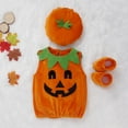 thumbnail image 3 of URMAGIC Baby Boy Girl Halloween Pumpkin Romper Bodysuit+Hat+Shoes 3PCS Outfit Costumes 0-3 Years, 3 of 12