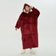 thumbnail image 5 of Suéter holgado alargado con forro polar cálido y grueso de doble capa rojo para mujer, jersey con capucha, manta ponible, 5 of 6