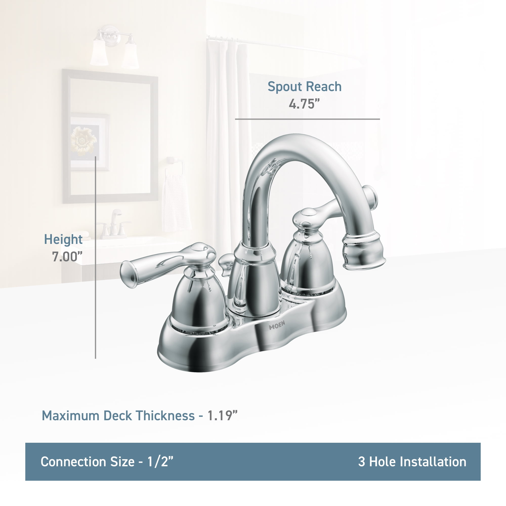 Moen Weylon Two Handle Spot Resist Brushed Nickel Centerset Bathroom Sink Faucet, 84790SRN