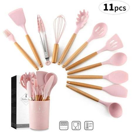 

11-Piece Silicone Tipped Kitchen Utensil Set Heat-Resistant Kitchen Utensils with Hardwood Handles