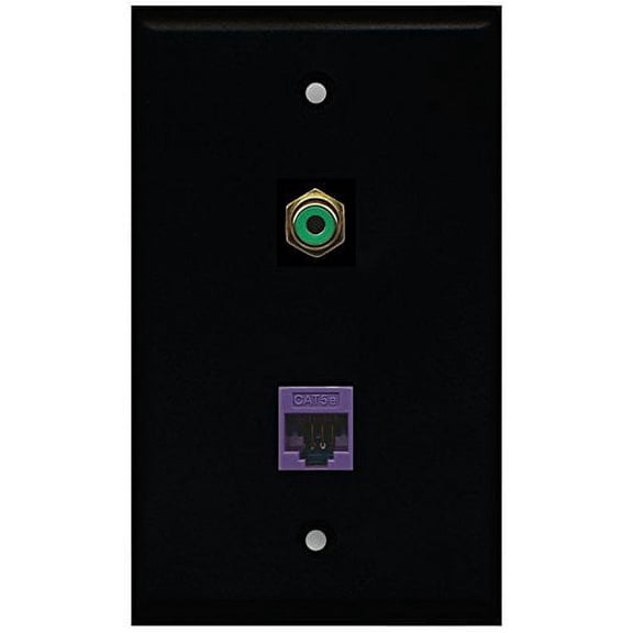 RiteAV - Black 1 Port RCA Green 1 Port Cat5e Ethernet Purple Wall Plate