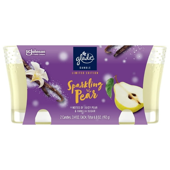 Glade 1 Wick Scented Candle, Sparkling Pear, Fragrance Infused with Essential Oils, 3.4 oz Each, Pack of 2