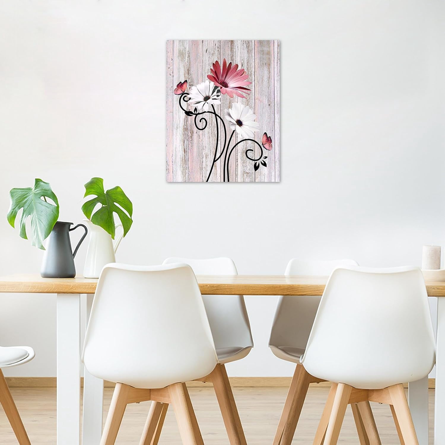 Floral Canvas Wall Art - Daisy & Butterfly Botanical Wall Decor, Rustic Farmhouse Pictures for Living Room, Bedroom, Bathroom & Home Office