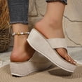 thumbnail image 4 of Platform Flip Flops for Women Leopard Print Suede Slides Sandals Comfy Arch Support Footbed Nonslip Wedges Heels Beige Size 7, 4 of 8