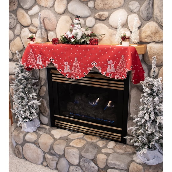 Snowman with Snowflake Trees Fireplace Mantle Scarf (19" x 88")
