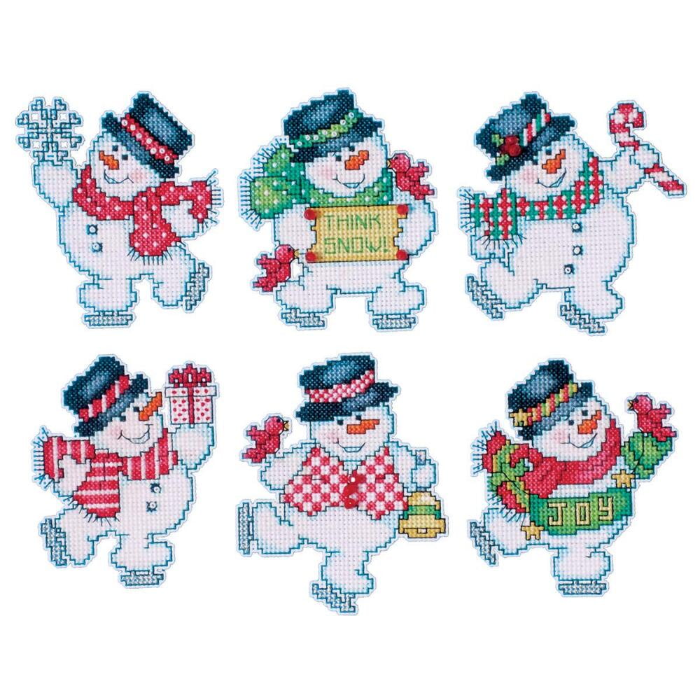 Design Works THINK SNOW Snowman Ornaments Cross Stitch 14 Ct Plastic Canvas Kit