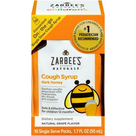 Zarbee's Naturals Children's Cough Syrup, Dark Honey, Grape, 10 Single Serve (Best Cough Syrup For Dry Cough For Adults In India)