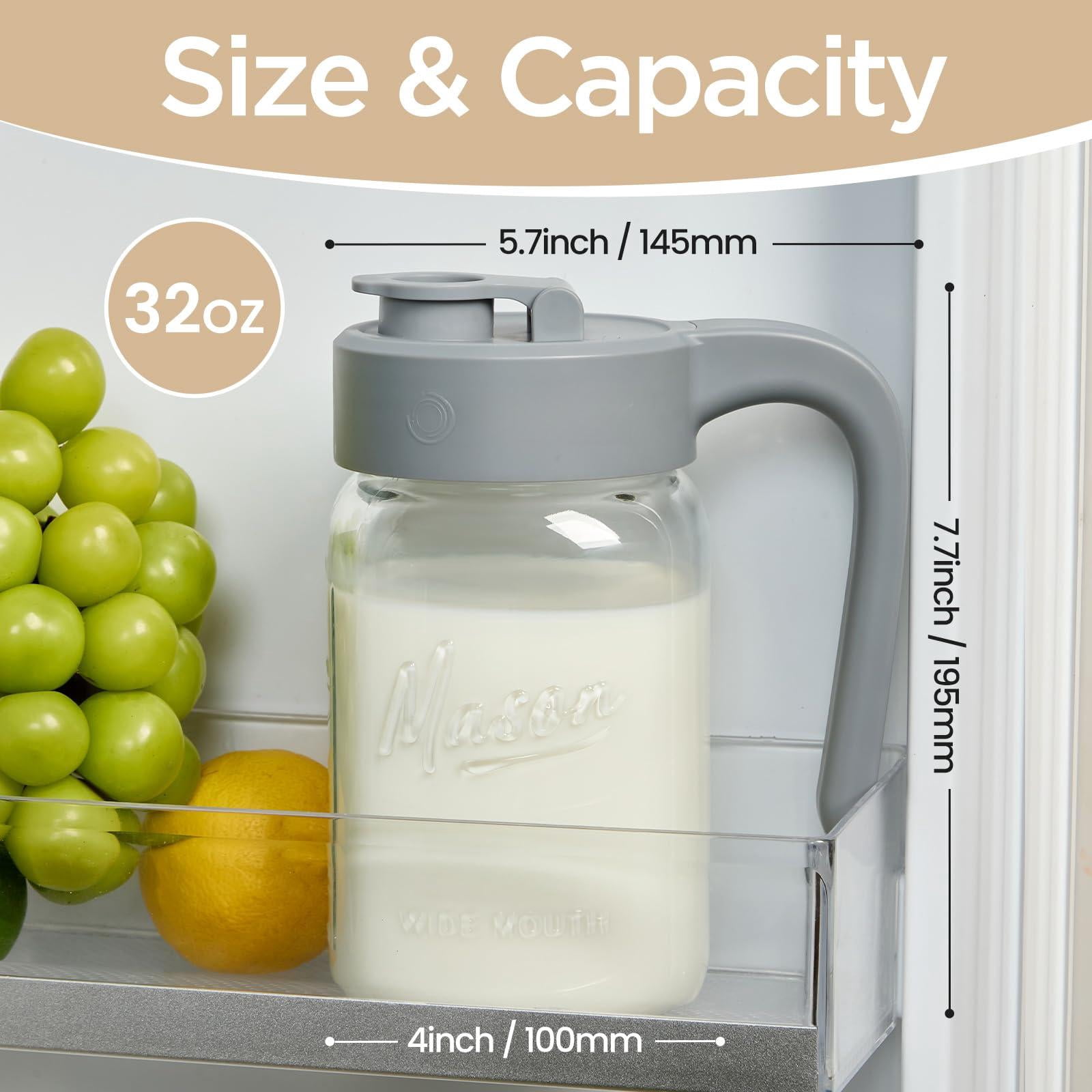 32 Oz Glass Pitcher With Lid  1 Quart Mason Jar Airtight Breast Milk Storage For Fridge Ideal Cold Brew Coffee Iced Tea Sun Juices