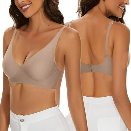 Nrmvnmi Summer Saving Cozy Wireless Plunge Bra for Women  Buttery Soft Comfort Seamless Everyday Bra with Embedded Pad For Moms Gifts