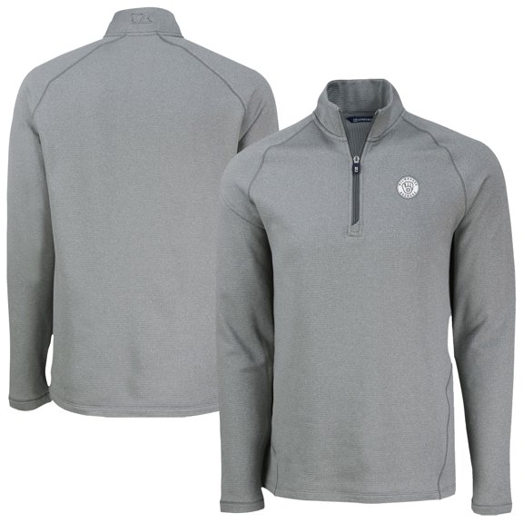 Men's Cutter & Buck Heather Gray Milwaukee Brewers Peshastin Eco Fleece Recycled Raglan Quarter-Zip Top