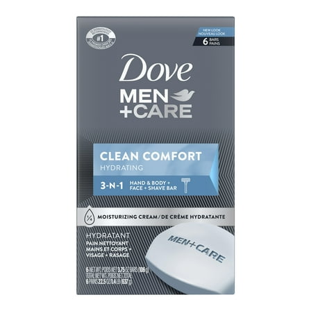 Dove Men Care Body and Face Bar Clean Comfort 3.75 oz, 6 Bar