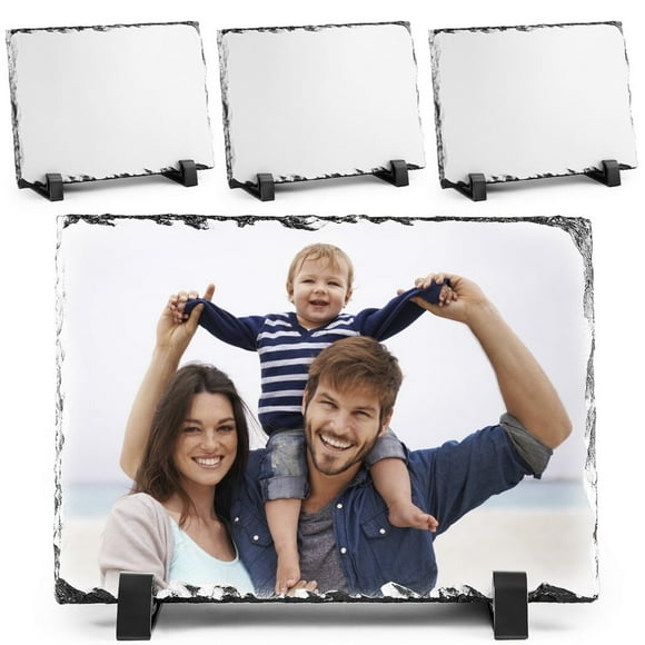 4Pcs 7.4”x5.3” Rectangular Limestone Sublimation Blank Slates, Customized Heat Transfer Picture Frame Stone Slates, DIY Sublimation Rock with Display Brackets