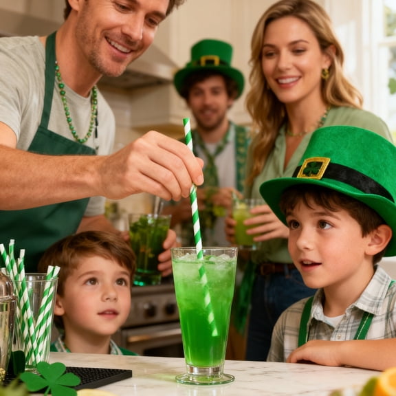 20 Pcs Green and White Striped Paper Straws, Disposable Drinking Straws for St. Patrick's Day, Birthday, Holiday, Beverage, Cocktail, Party Decoration Supplies
