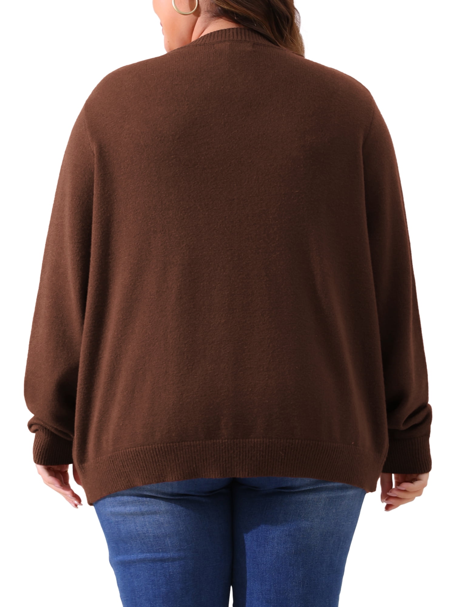 DARING DIVA Women's Plus Size Button Down Crew Neck Cardigan Sweater 3X Dark Brown