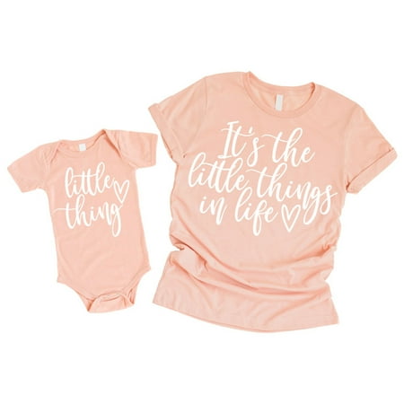 

Little Thing Cursive Mommy & Me Matching Outfits White on Peach Bodysuit Newborn