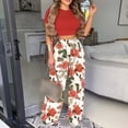 thumbnail image 4 of Ensemble d'Été 2 Pcs pour Femmes Imprimé Deux Pièces Manches Courtes Col Rond Haut Pantalon Large Ample Pantalon Long Ensemble Décontracté Femmes Ensemble Deux Pièces en Solde, 4 of 6