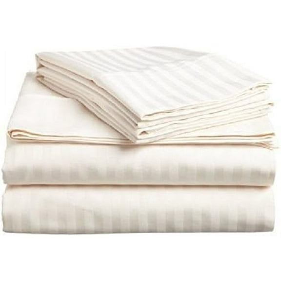 1200 Thread Count Four (4) Piece King Size Ivory Stripe Bed Sheet Set, 100% Egyptian Cotton, Premium Hotel Quality
