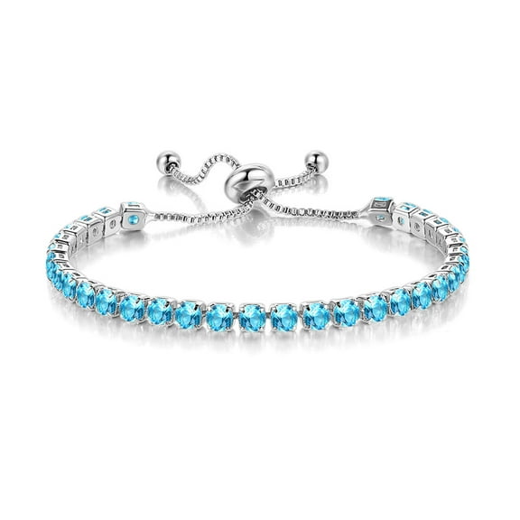 Paris Jewelry 10k White Gold Plated 6 Ct Round Created Aquamarine Tennis Bracelet Women