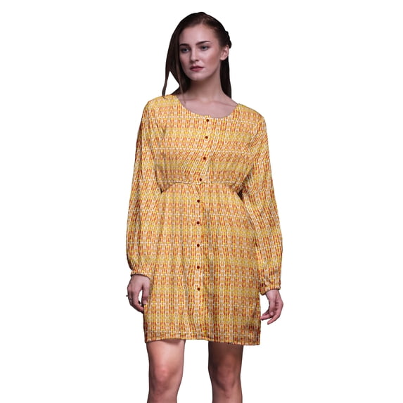 Bimba Orange Ombre Tie-Dye Button Down Midi Shift Dress Women Shirt Summer Causal Tunic-X-small