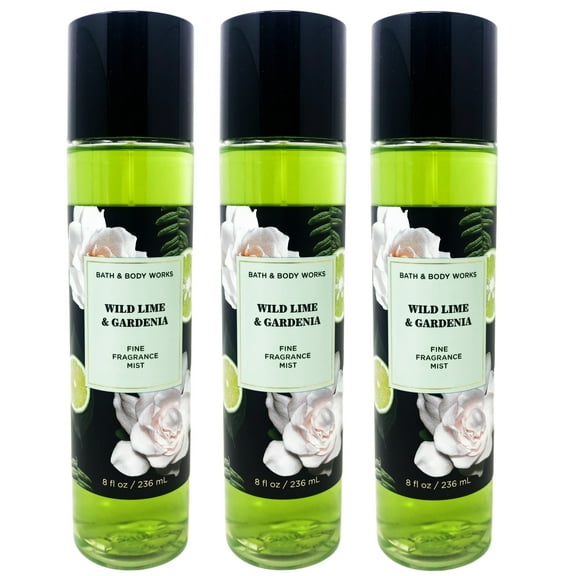 Bath and Body Works Wild Lime & Gardenia 3 Pack Fine Fragrance Mist Bundle - 8 fl oz / 236 mL each