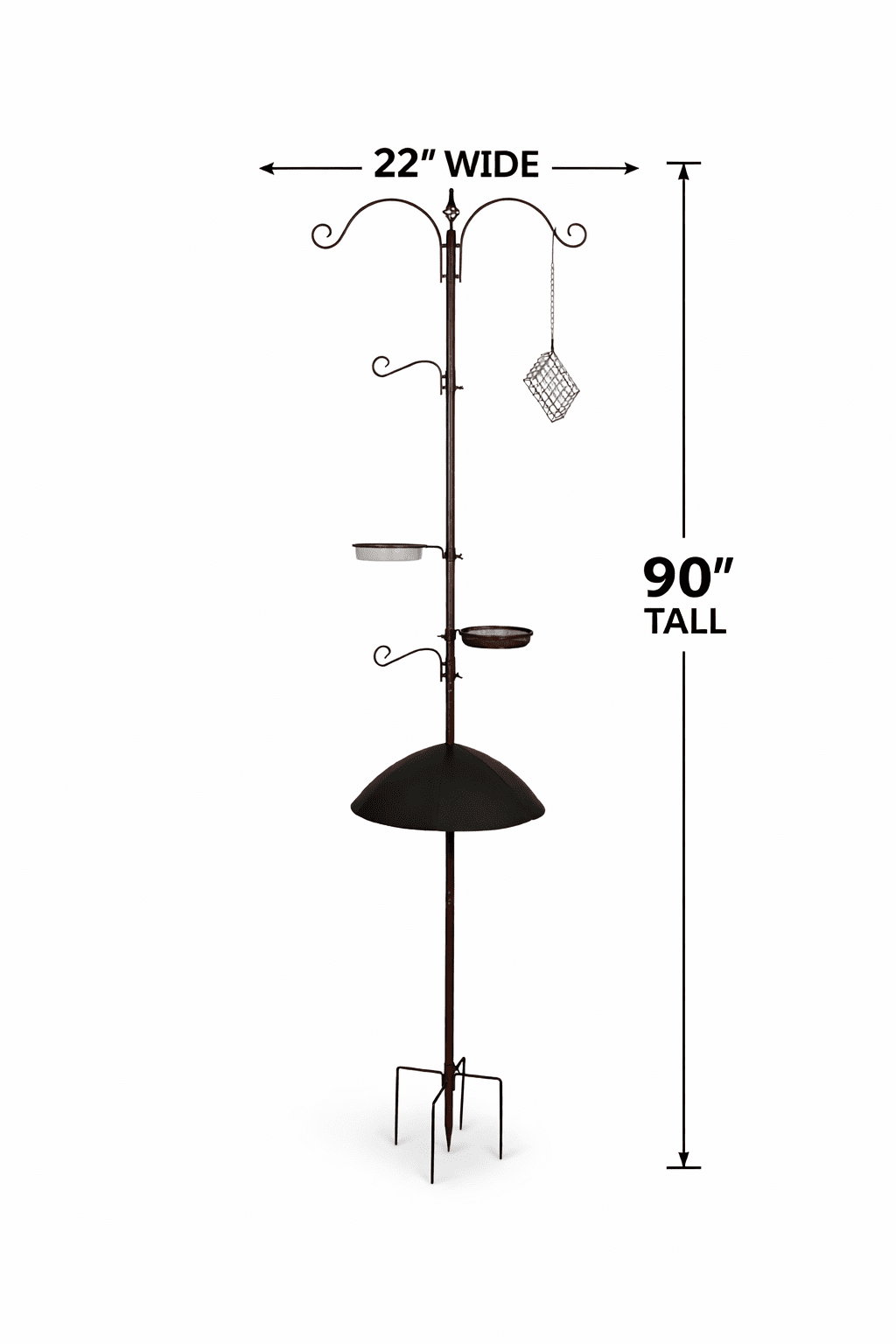 Backyard Expressions Heavy Duty Bird Feeding Station Kit w/Squirrel Baffle - 90" Bird Feeder Pole with 5 Prong Base, Suet Feeder, Mesh Feeding Tray, 4 Feeder Hooks, Water Dish - Black