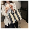 thumbnail image 3 of PVC Stripe Tote Bag Christmas Letter Print Tote Bag for Women Fashion Handbag for Shopping at Christmas Markets Waterproof Large Tote Bag Carry All Shopper Gifts for Women Blue, 3 of 9
