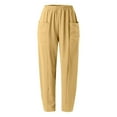 thumbnail image 6 of Tittly Palazzo Pants Wide Leg Pants Womens Solid Color Casual Pants Trousers Elastic Waist Pockets Wide Leg Trousers Wide Leg Sweatpants Women Pants for Women Trendy Yellow S, 6 of 6