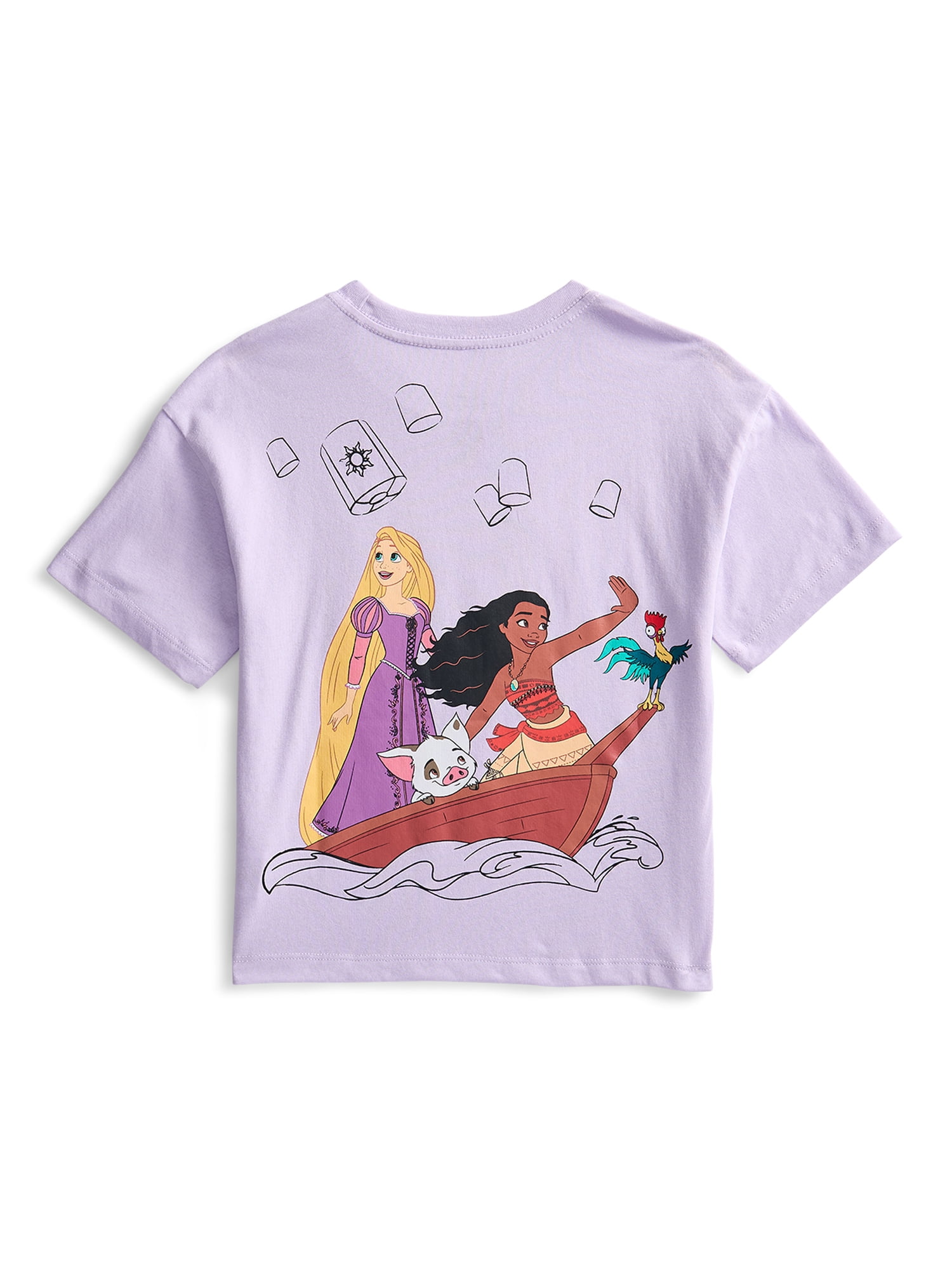 Disney Princess Girls Front Back Graphic Tee with Embroidery, Sizes 4-16