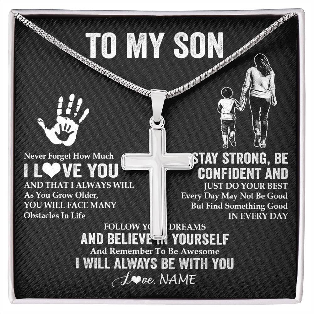 To My Son I Love You Forever From Mom Mother Son Birthday Thanksgiving Graduation Box Message Card, Multi Cross Necklace