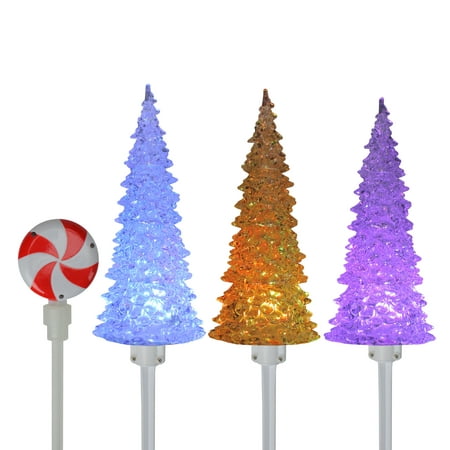 Set of 3 Pre-Lit Musical Christmas Tree Pathway Marker Lawn Stakes 18.9