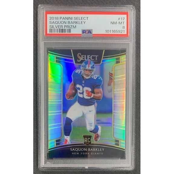 Saquon Barkley 2018 Panini Select Silver Prizm Football Rookie Card #17 Graded PSA 8