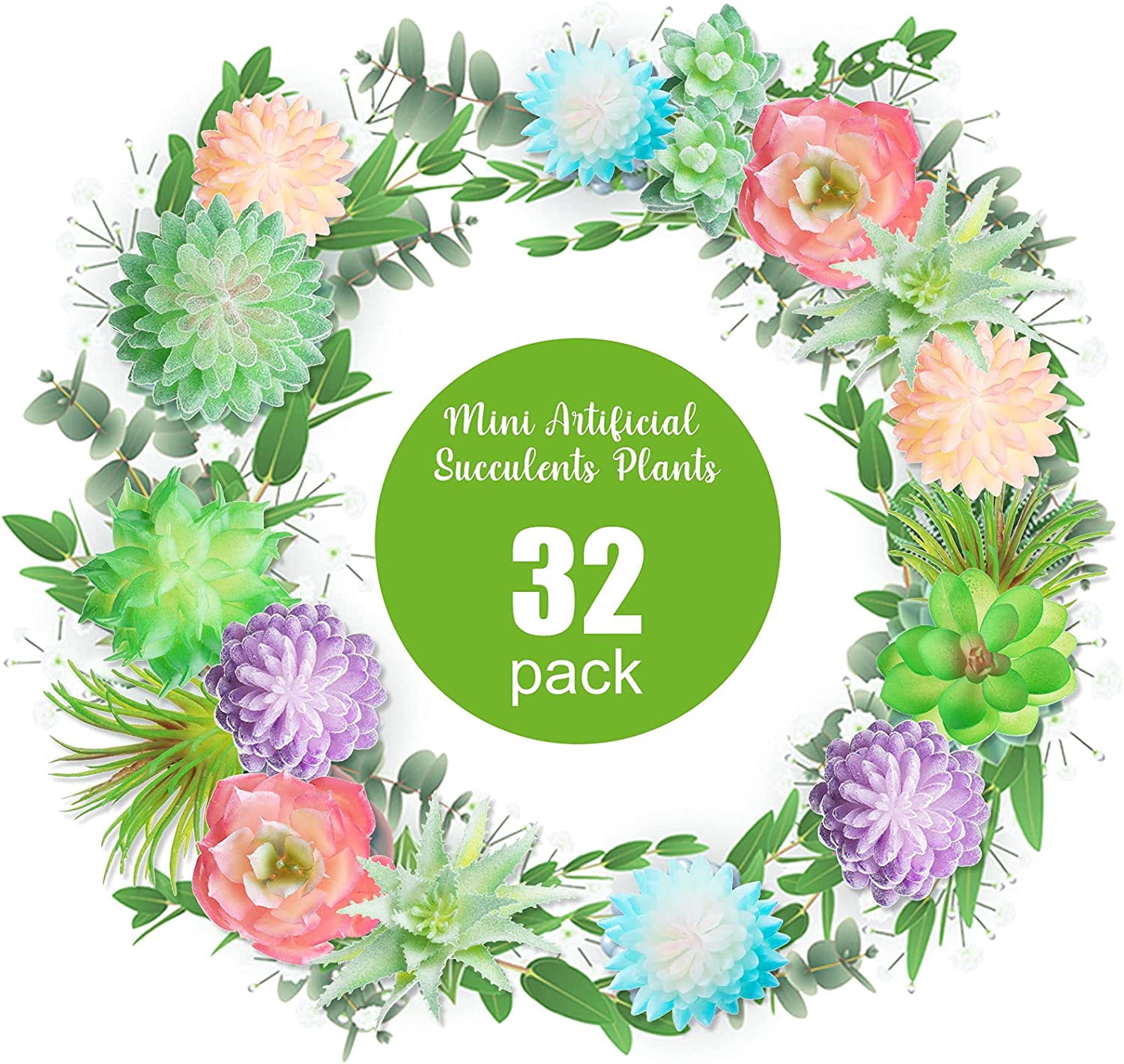 32 Pieces Mini Artificial Succulents Unpotted Realistic Fake Plants Colorful Faux Small Cactus for Garden Flower Kitchen Home Decor