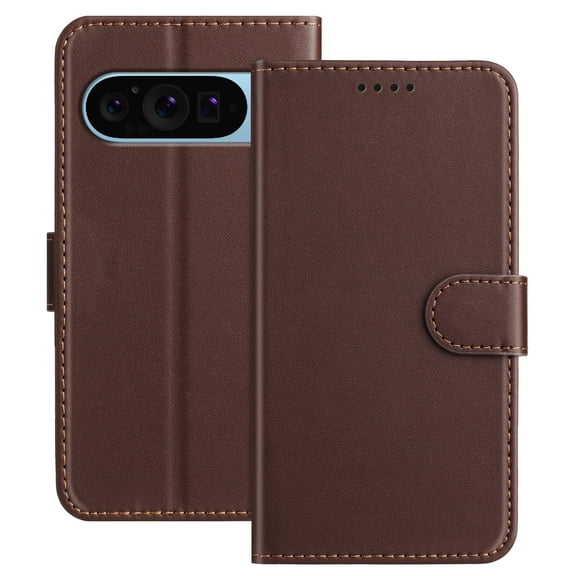 Wallet Case for Google Pixel 9 Pro XL Phone Case with Card Holder, Magnetic PU Leather Stand Flip Folio Phone Cover for Women Men Girls Boys, Credit Card Slot Purse & Protective TPU Bumper, Brown