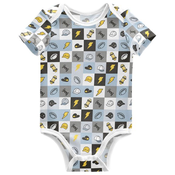 joogoo Hats Skateboard Checkered Pattern Baby Bodysuits Short Sleeve Cotton Onesies Clothes 6Months