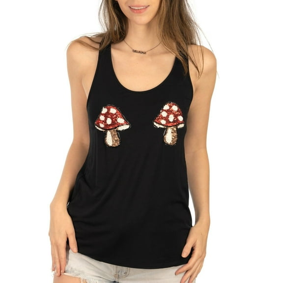 Shop Delfina Sequin Red Magical Mushroom Shroom Women's Summer Casual Tank Top M