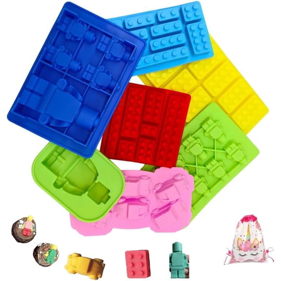 7 Pcs Chocolate Molds Silicone – Fun Robot & Brick &Car Non-Stick Shapes, Heat-Resistant, Gummy Molds Silicone Design for Candy, Chocolate, Ice, Gelatin, Jello,Candle and Cake Decorating (7)