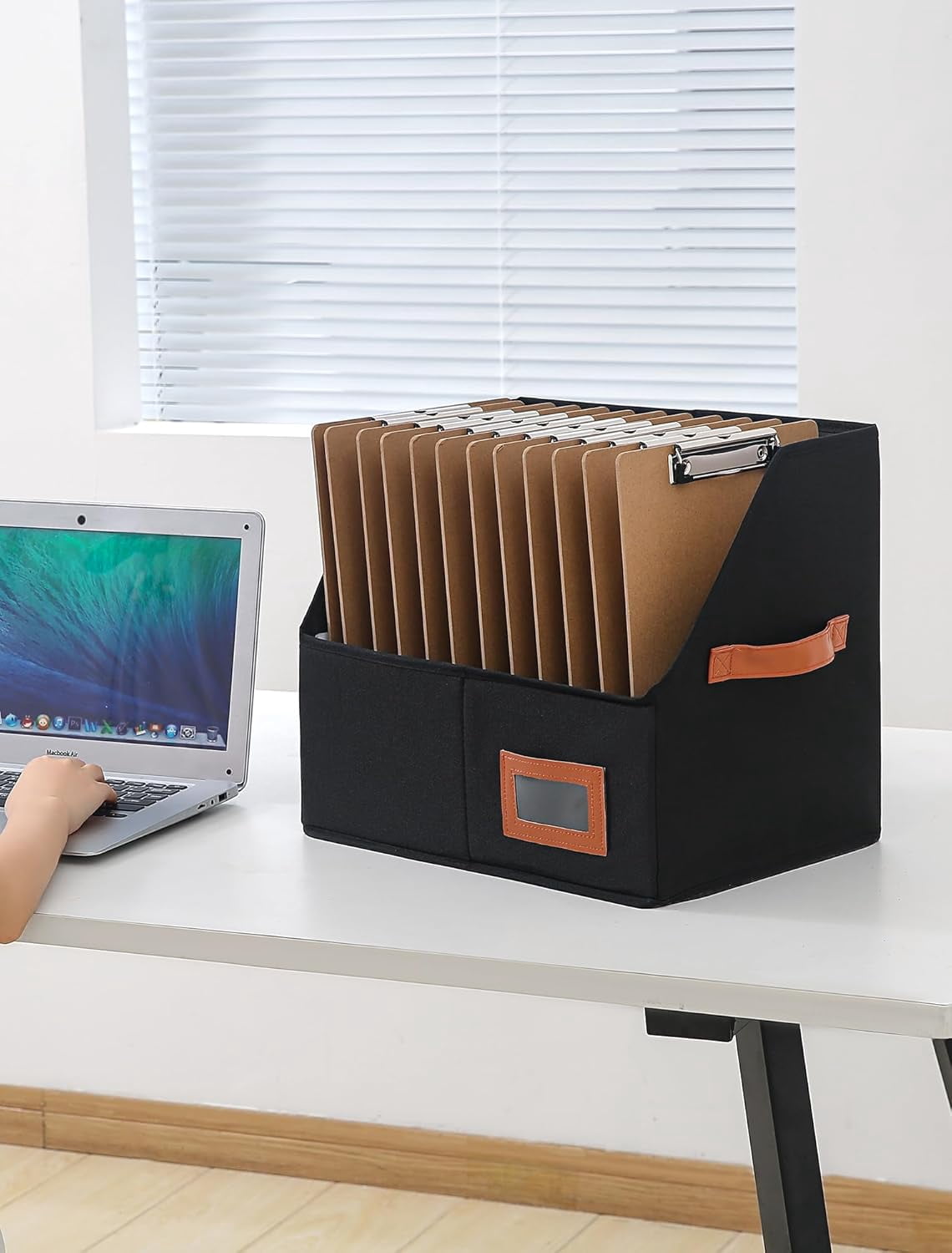 Clipboard Holder for Classroom-2 Pack Foldable Clip Board Storage Organizer Basket with Handle for Easy Carrying, Classroom Office Desk Organizer Bin, Clipboards Not Included