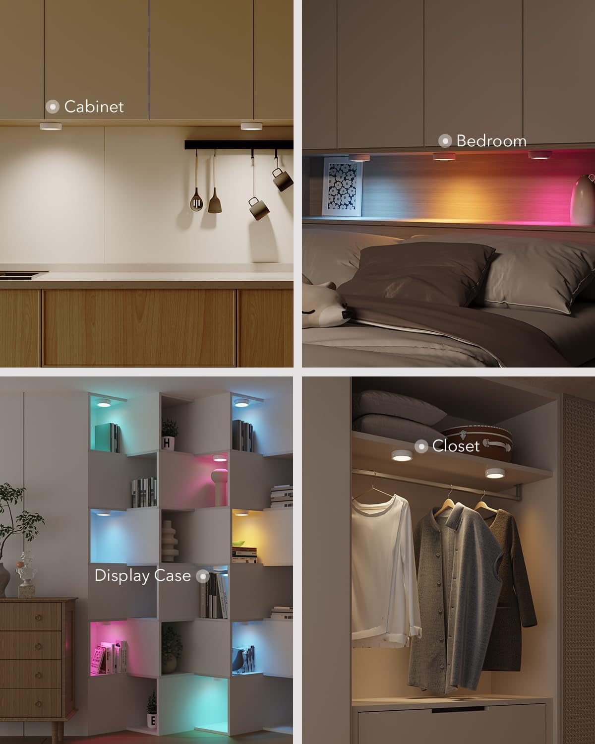 Rechargeable Puck Lights with Remote Control, 2400mAh Battery Operated Tap Light LED Stick On Lights for Closet Magnetic Night Light USB Display Shelf Lights Kitchen Under Cabinet Lighting Wireless