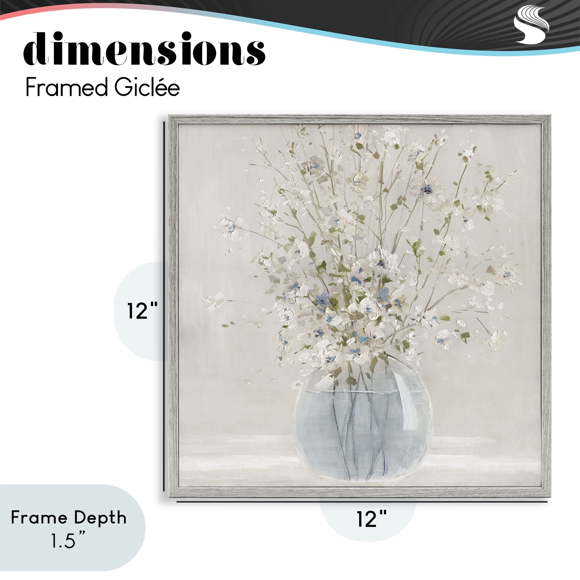 Stupell Industries Serene Glass Vase Bouquet Gray Framed Giclee Art, design by Carol Robinson