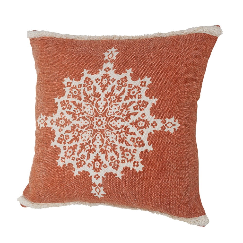 Harlow Hill Orange/White Medallion Bohemian/Eclectic Cotton Throw Pillow Cover, 20" x 20"