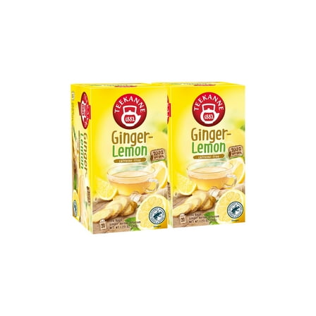 Teekanne Ginger Lemon Tea Caffeine Free Naturally Flavored Zesty Lemon & Spicy Ginger Herbal Tea with 20 Individually Wrapped Tea Bags Per Box Soothing Delicious Herbal Tea Pack of 2