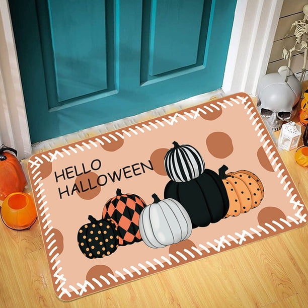 Decoraciones de Halloween, adornos de Halloween, tapetes gruesos y absorbentes para el piso, tapetes de entrada para baño con diseño de calabaza, tapetes no absorbentes para la puerta del baño, tapete