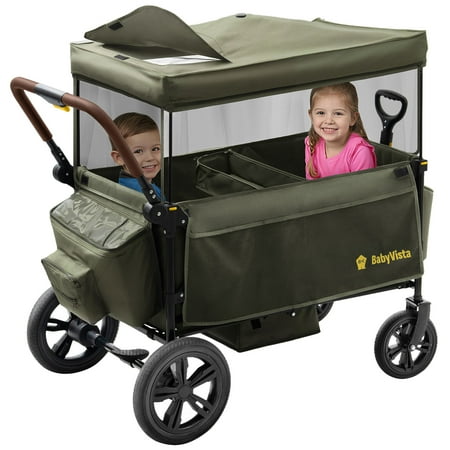BabyVista Wagon Stroller All-Terrain for 2 Kids with Canopy, Parents Organizer, Adjustable Handlebar, Compact Foldable Baby Stroller Collapsible Toddler Stroller