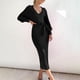 thumbnail image 2 of Gibobby Vestido de punto para mujer Vestido de suéter de longitud media de color sólido para mujer, elegante vestido envolvente de punto con cuello en V y manga larga(Negro,G), 2 of 5