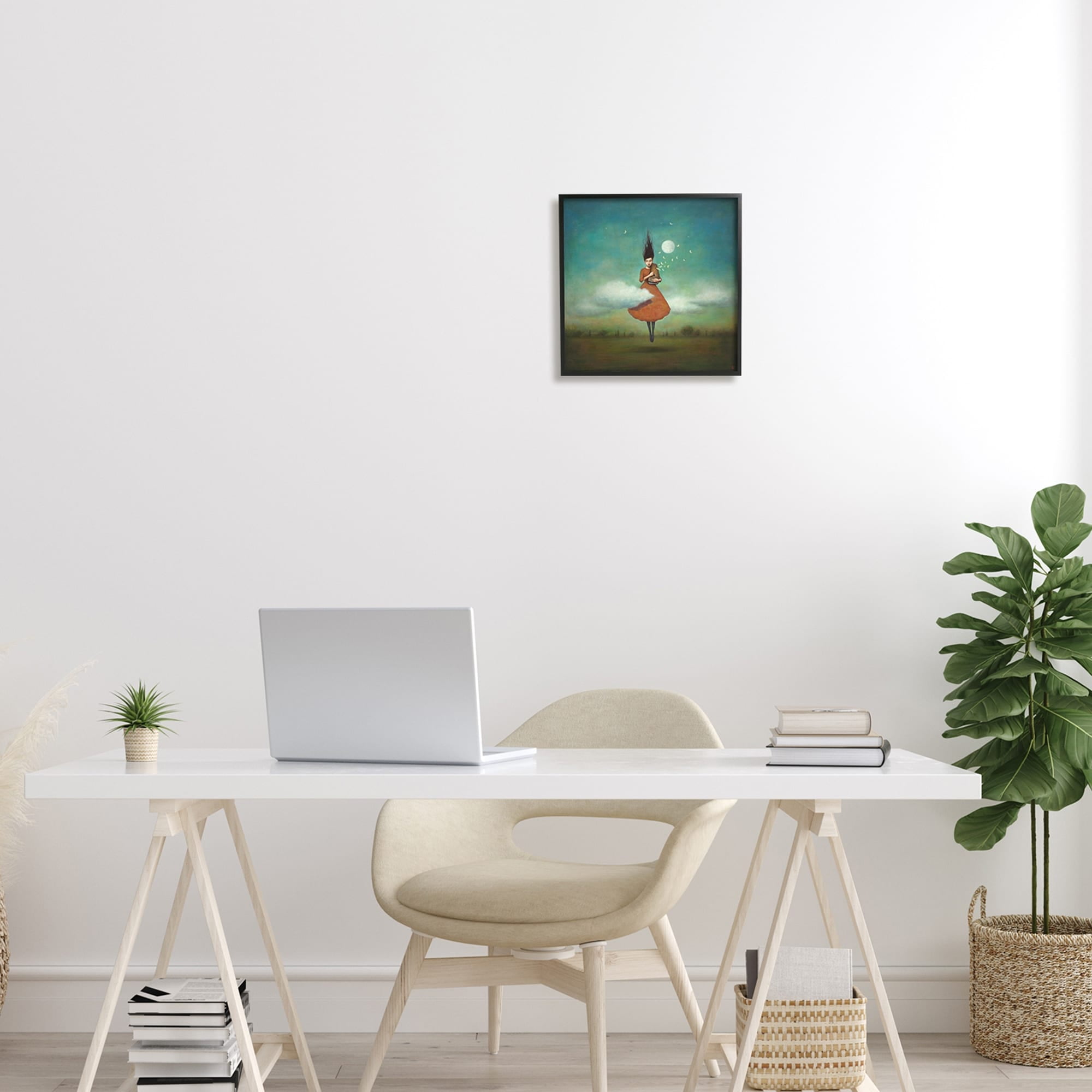 Stupell Industries Fluffy Clouds Surrounding Floating Woman Red Dress Framed Wall Art, 17 x 30, Design by Duy Huynh