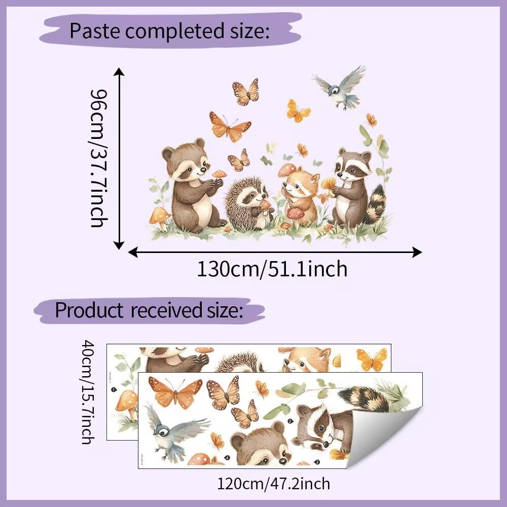 Woodland Animal Tree Branch Wall Decals Bear Fox Deer Forest Wall Stickers Kids Room Removable Vinyl DIY Peel and Stick Kids Bedroom Living Room Window Wall Decor