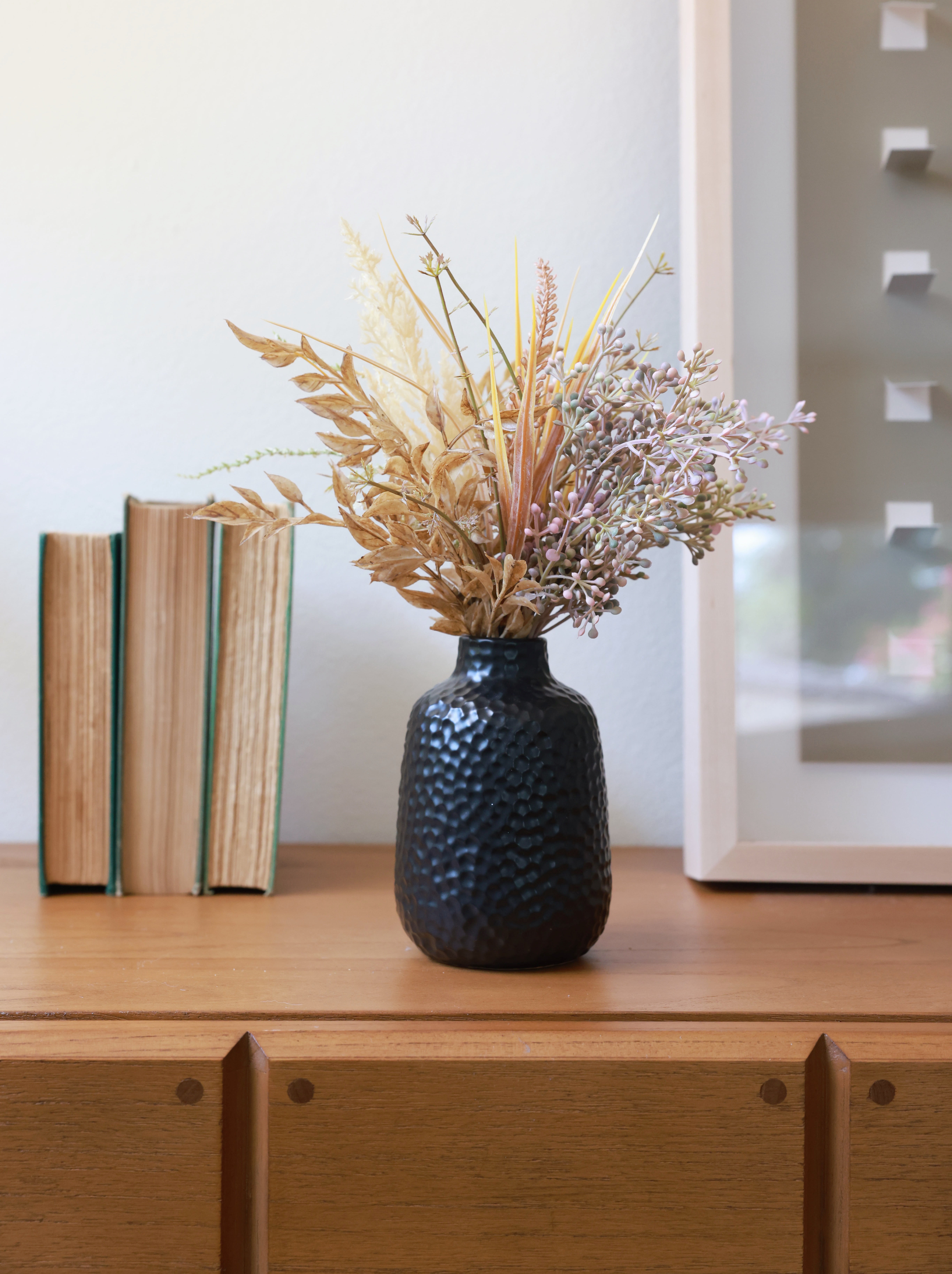 Home Decor Collection Flora Bunda 14" Artificial Fall Floral Arrangement in Matte Black Ceramic Vase for Tabletops - 1.4 lb.