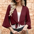 thumbnail image 6 of Women's Chiffon Shrug Cardigan 3/4 Sleeve Open Front Drape Irregular Hem Bolero Lightweight Sheer Casual Cover Up Red, L, 6 of 7