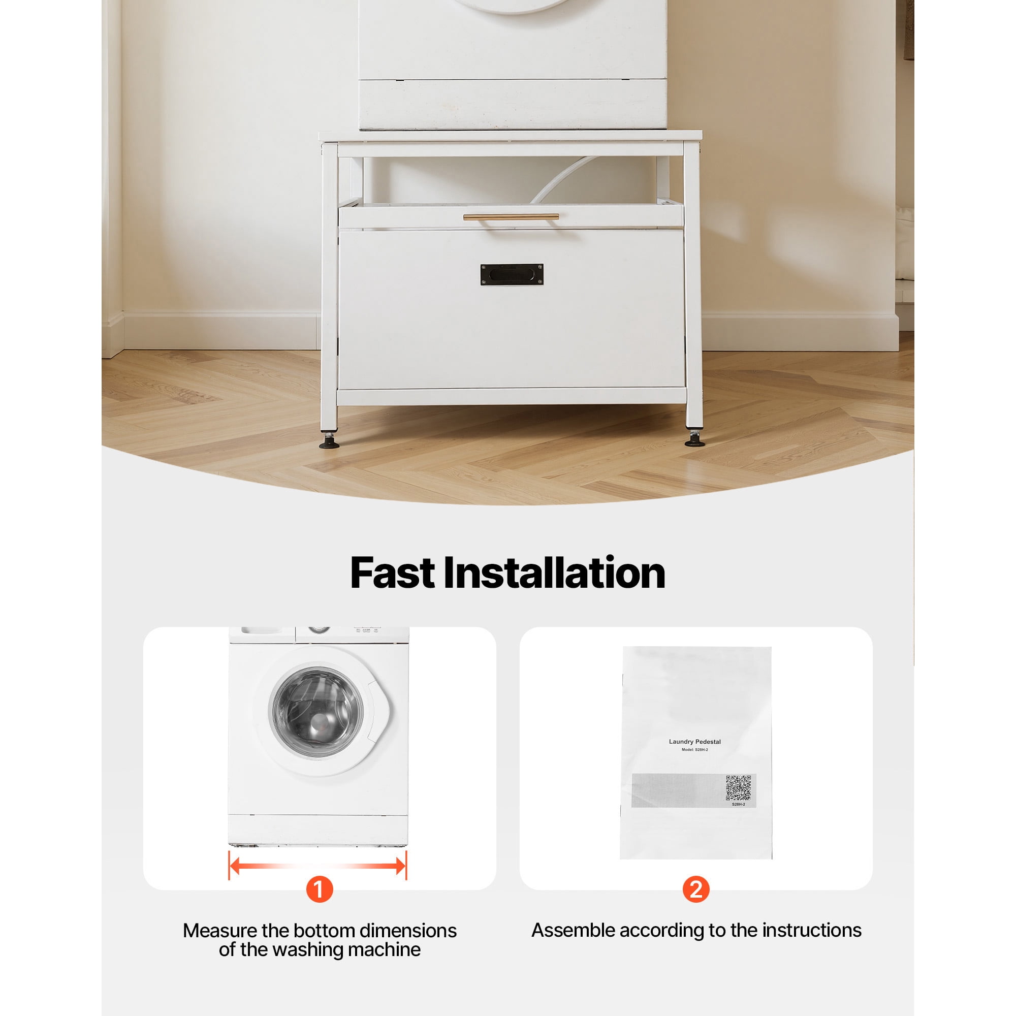 KFFKFF Laundry Pedestal, 23-inch Height, 29 x 29-inch Stand for Washer and Dryer with Pull-out Tray and Storage, 700 lbs Capacity, Non-Slip Feet, Universal Fit, White
