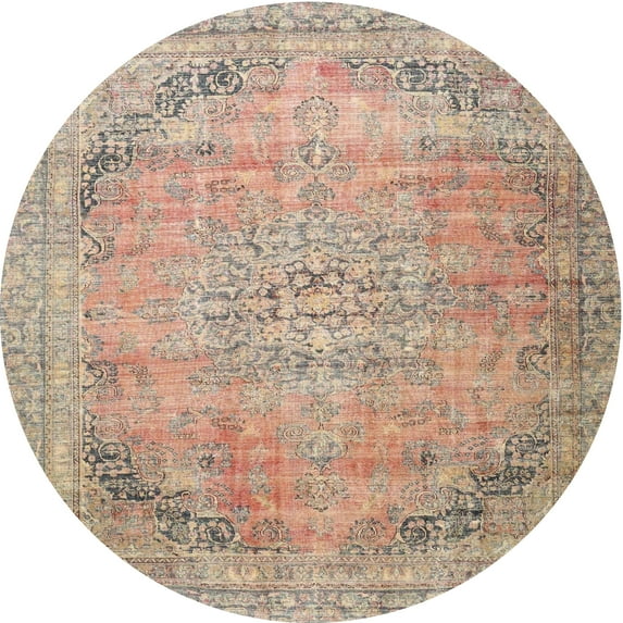 Ahgly Company Indoor Round Traditional Orange Salmon Pink Persian Area Rugs, 4' Round